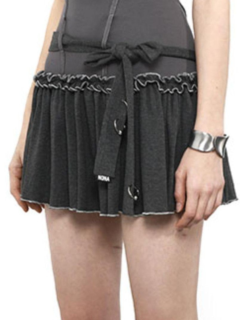 ANYQUESTION Gray Layered Colorblock Ruffle Strapless Women&