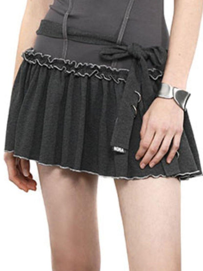 ANYQUESTION Gray Layered Colorblock Ruffle Strapless Women&