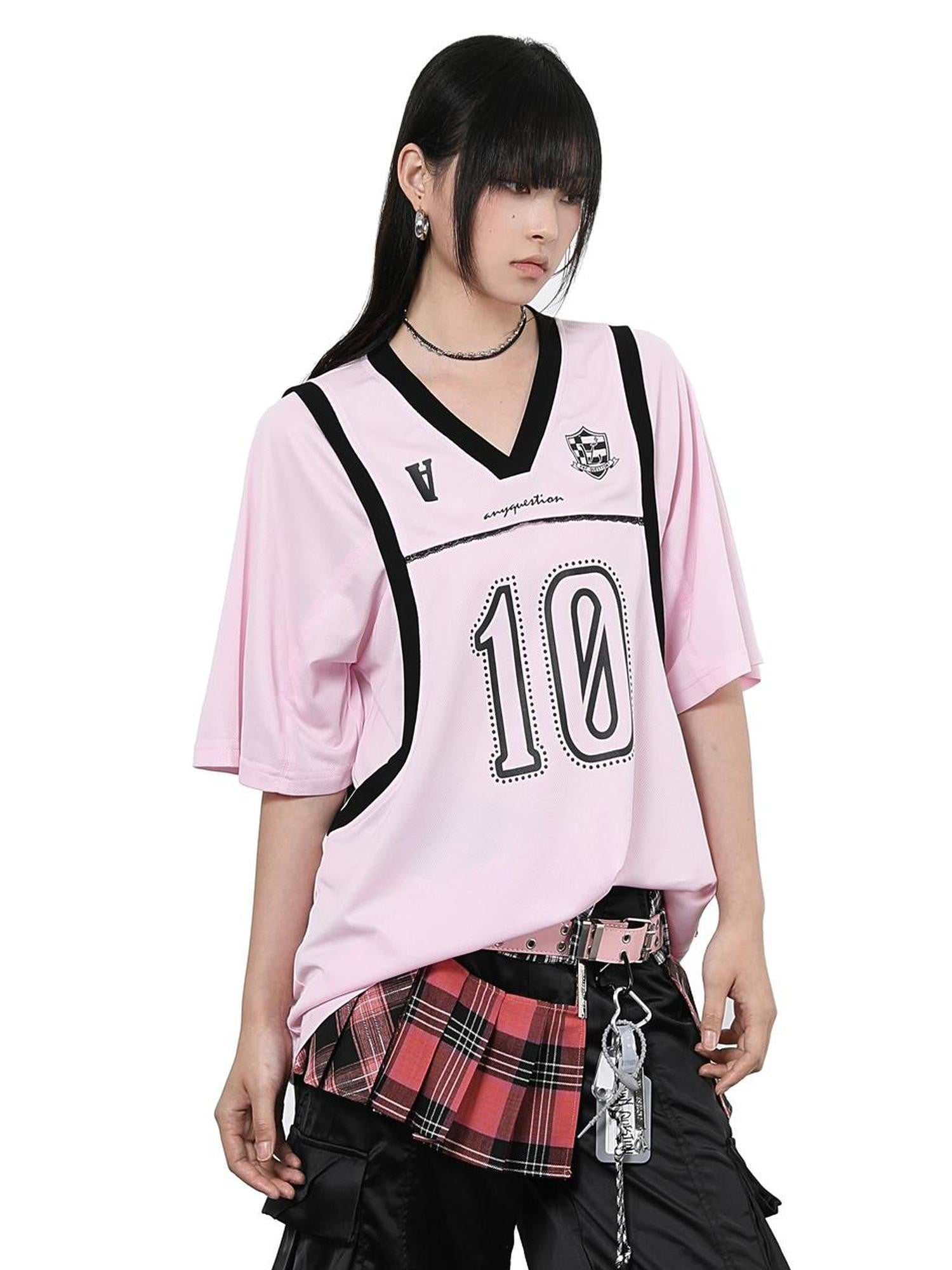ANYQUESTION Gray Pink Printed Spliced Fake Layered Vest Women&