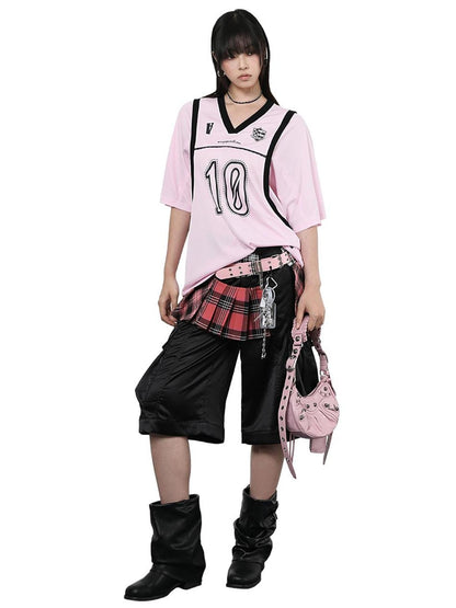 ANYQUESTION Gray Pink Printed Spliced Fake Layered Vest Women&