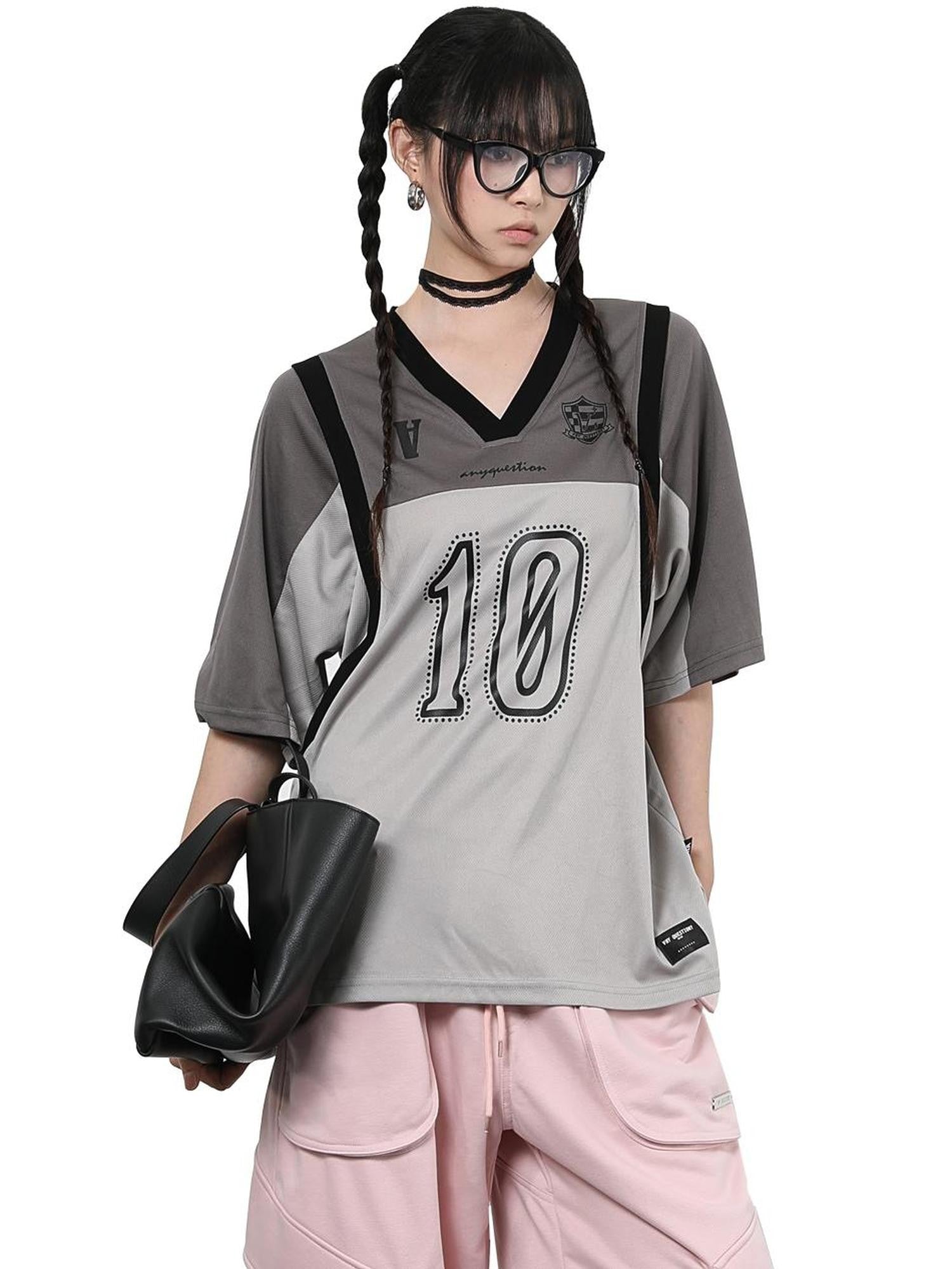 ANYQUESTION Gray Pink Printed Spliced Fake Layered Vest Women&