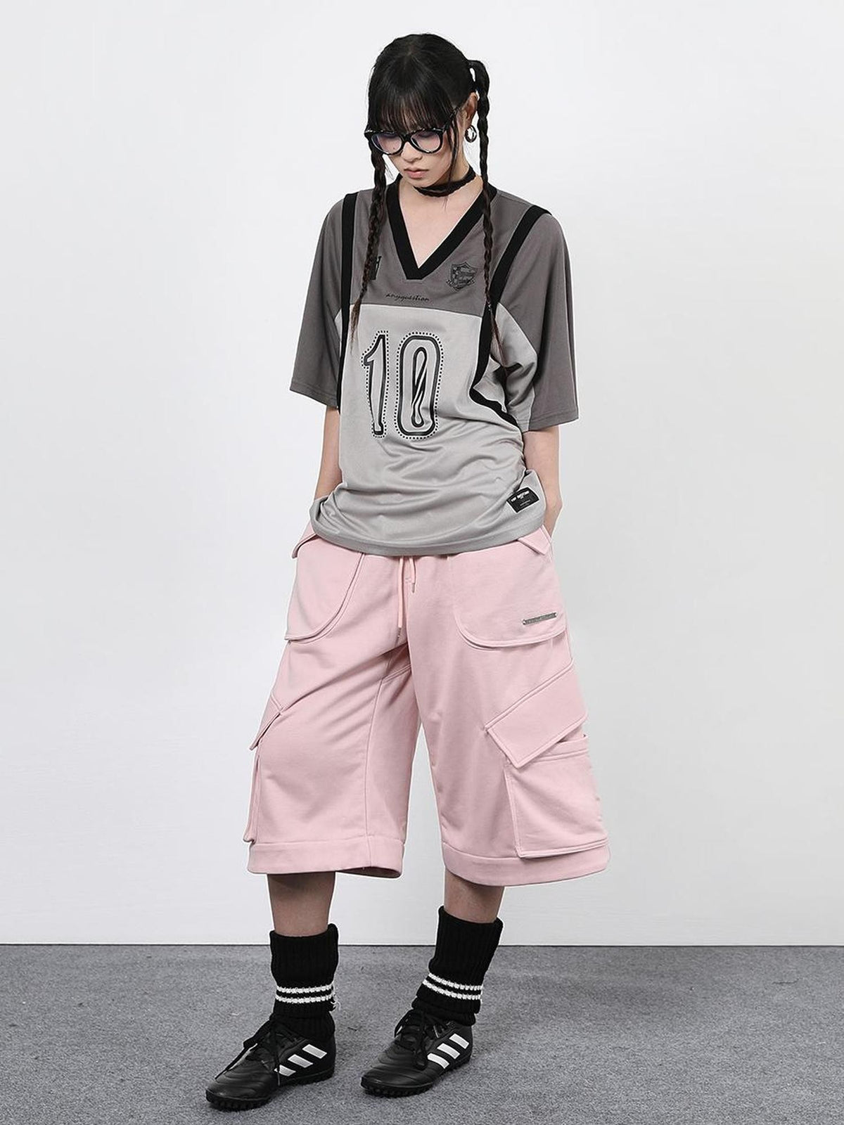 ANYQUESTION Gray Pink Printed Spliced Fake Layered Vest Women&
