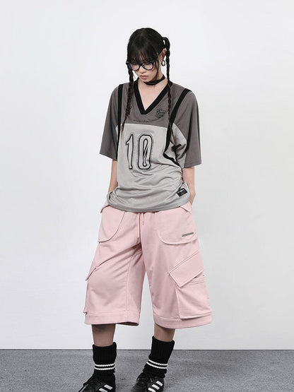 ANYQUESTION Gray Pink Printed Spliced Fake Layered Vest Women&