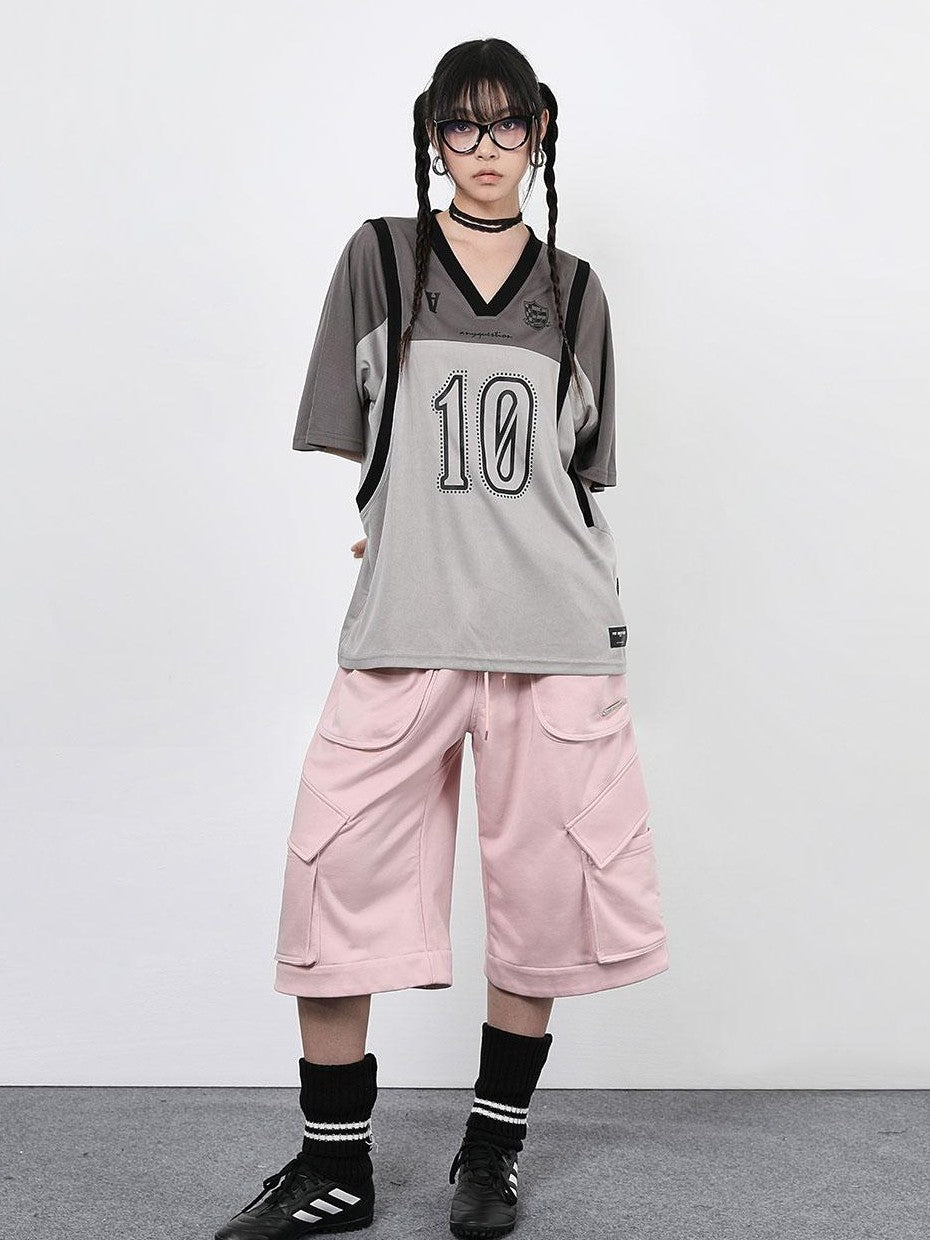 ANYQUESTION Gray Pink Printed Spliced Fake Layered Vest Women&