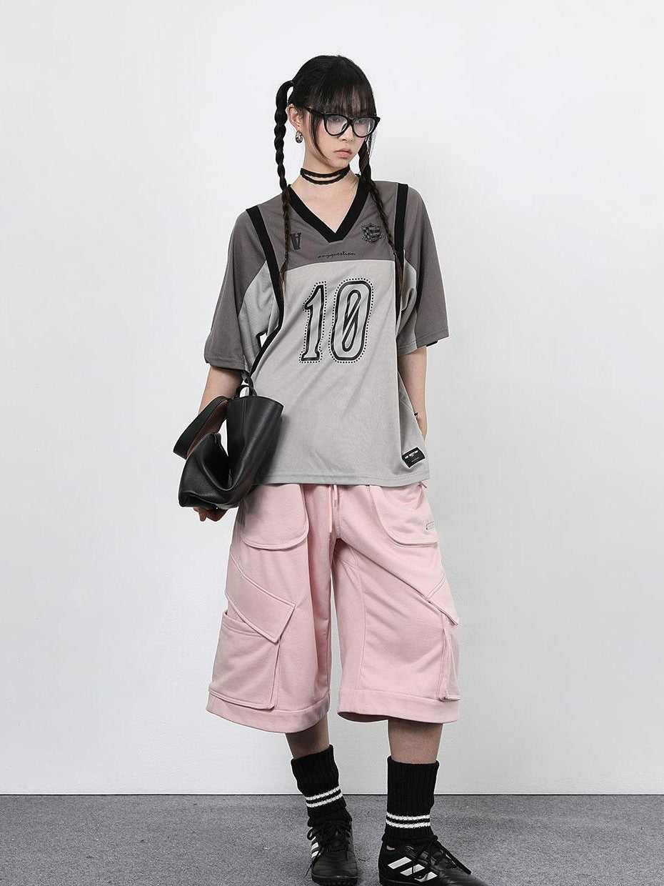 ANYQUESTION Gray Pink Printed Spliced Fake Layered Vest Women&