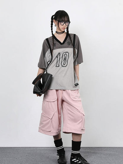ANYQUESTION Gray Pink Printed Spliced Fake Layered Vest Women&