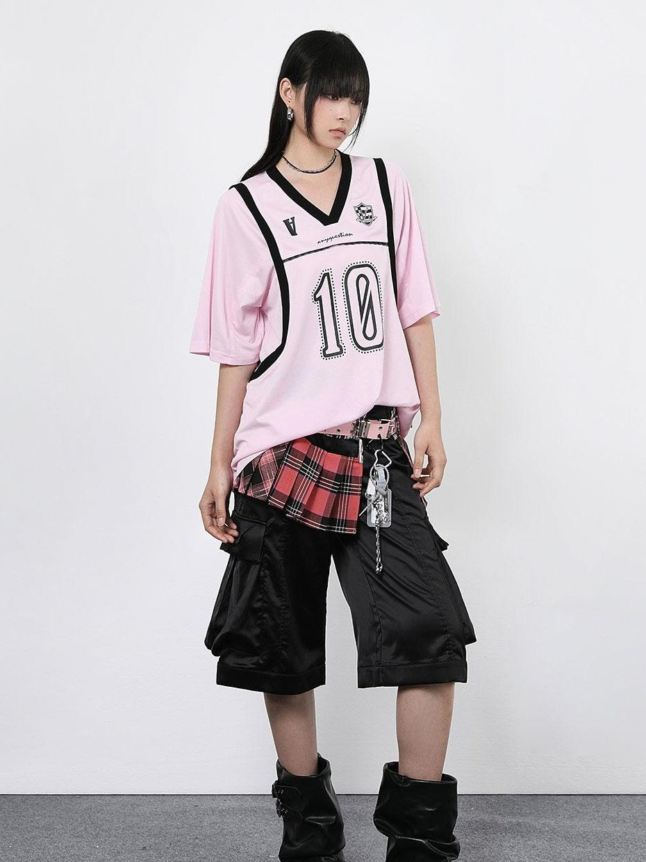 ANYQUESTION Gray Pink Printed Spliced Fake Layered Vest Women&