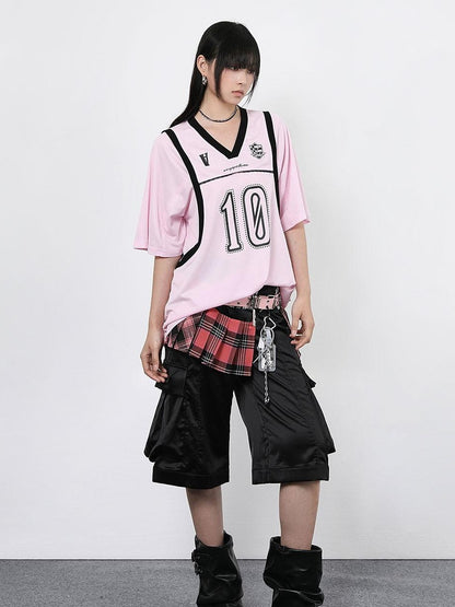 ANYQUESTION Gray Pink Printed Spliced Fake Layered Vest Women&