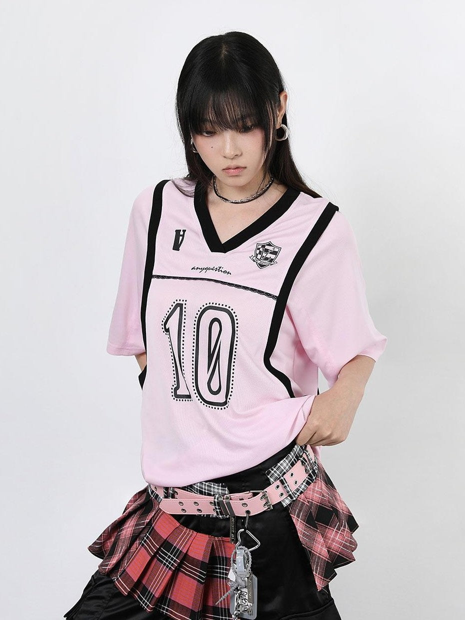 ANYQUESTION Gray Pink Printed Spliced Fake Layered Vest Women&
