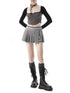 ANYQUESTION Gray Slit Pleated Black White Tape Women&