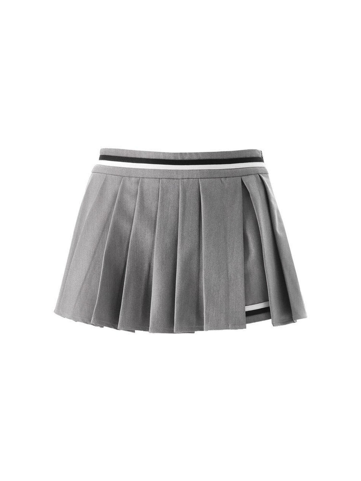 ANYQUESTION Gray Slit Pleated Black White Tape Women&