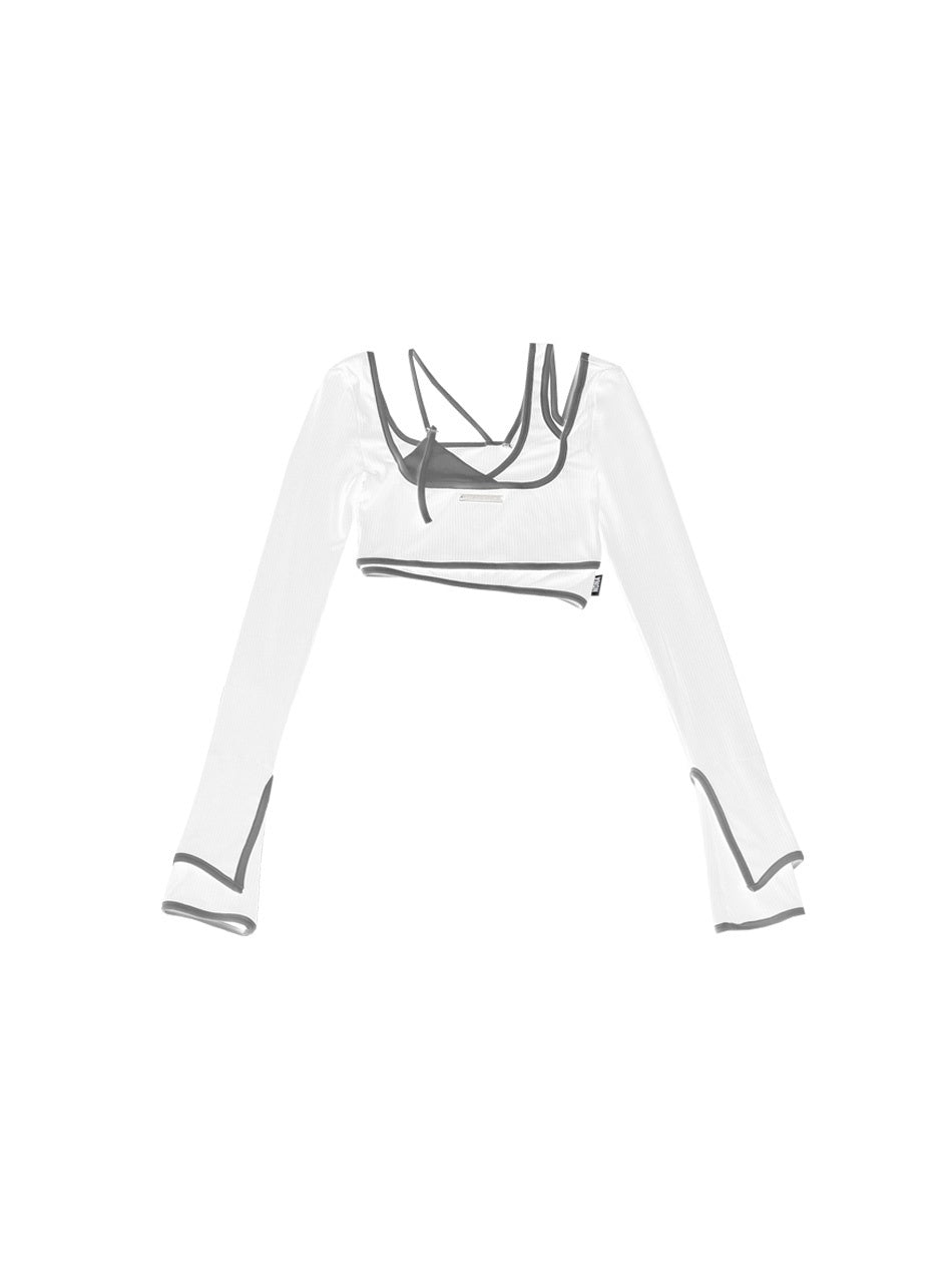ANYQUESTION_Gray_White_Contrast_Trim_Faux_Two_Piece_Slim_Women&