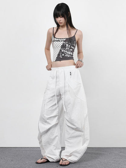 ANYQUESTION Gray White Patchwork Polka Dot Graffiti Halter Women&