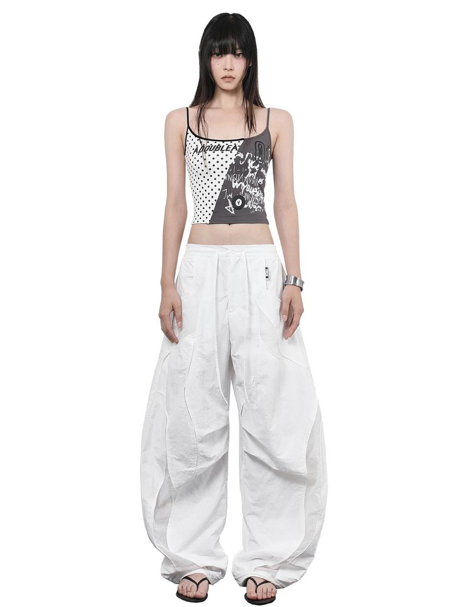 ANYQUESTION Gray White Patchwork Polka Dot Graffiti Halter Women&