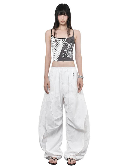 ANYQUESTION Gray White Patchwork Polka Dot Graffiti Halter Women&