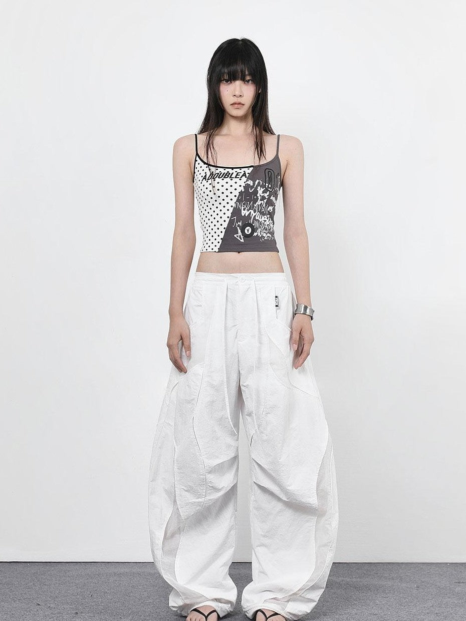 ANYQUESTION Gray White Patchwork Polka Dot Graffiti Halter Women&
