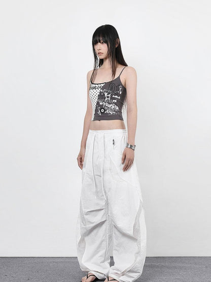 ANYQUESTION Gray White Patchwork Polka Dot Graffiti Halter Women&