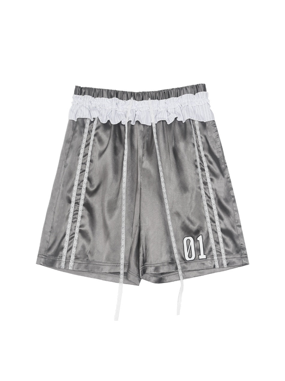 ANYQUESTION_Grey_White_Two_Tone_Ruffle_Hem_Elastic_Waist_Women&