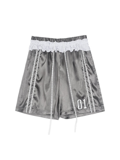 ANYQUESTION_Grey_White_Two_Tone_Ruffle_Hem_Elastic_Waist_Women&