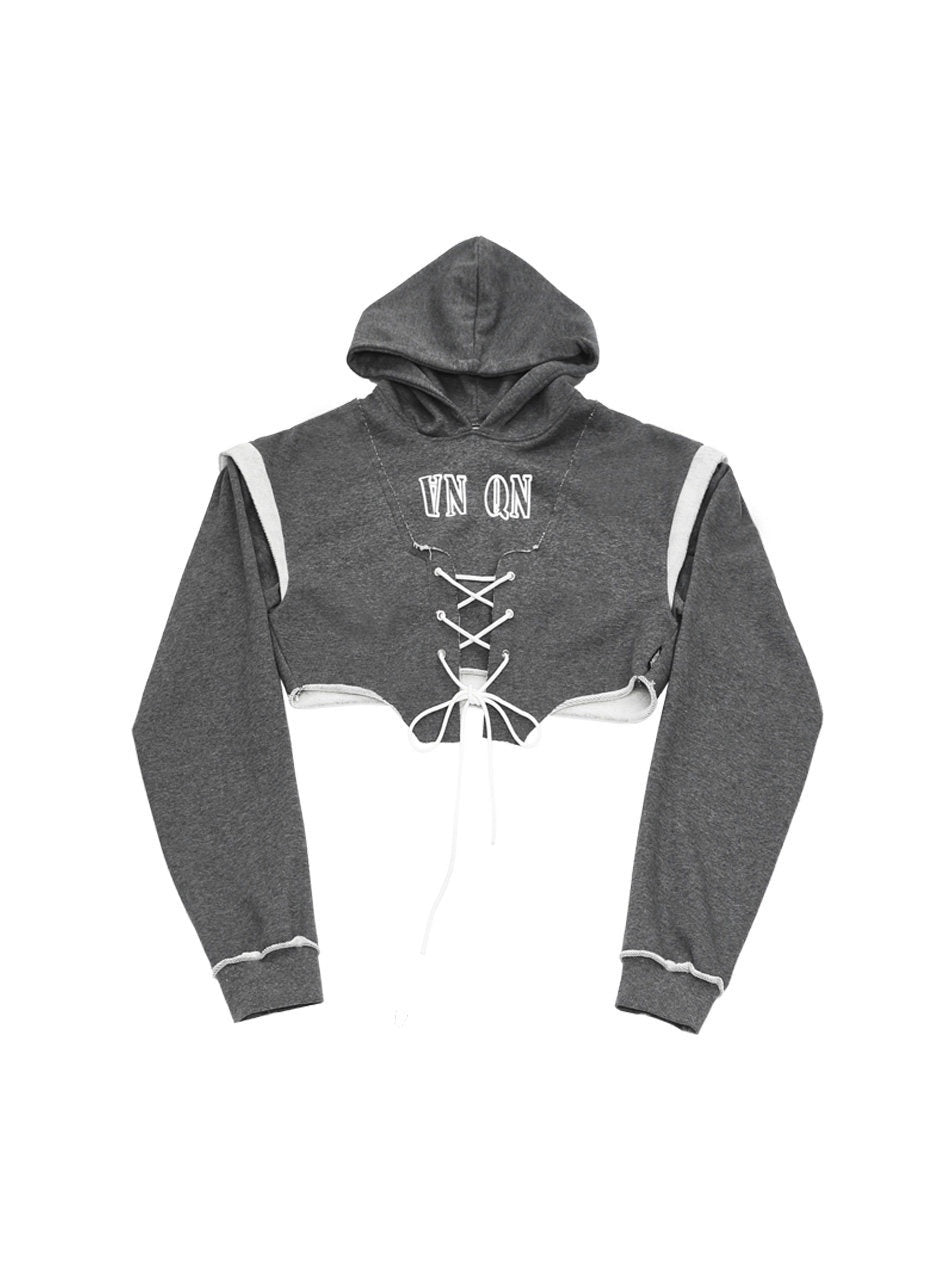 ANYQUESTION_Heather_Gray_Printed_Frayed_Edge_Tie_Hooded_Women&