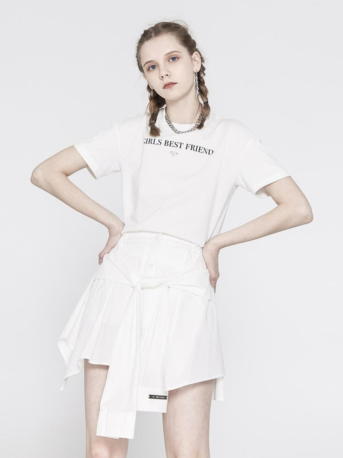 ANYQUESTION Irregular Hem Spliced High Waist Cotton Women&