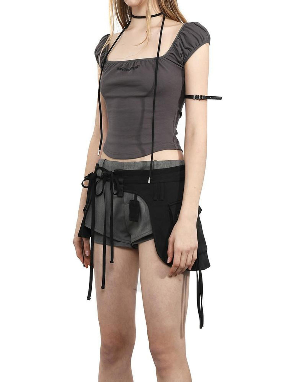 ANYQUESTION Irregular Strap Pocket Double Layer Tie Overlay Women&