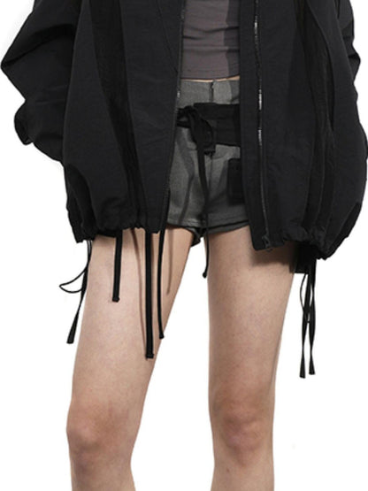 ANYQUESTION Irregular Strap Pocket Double Layer Tie Overlay Women&