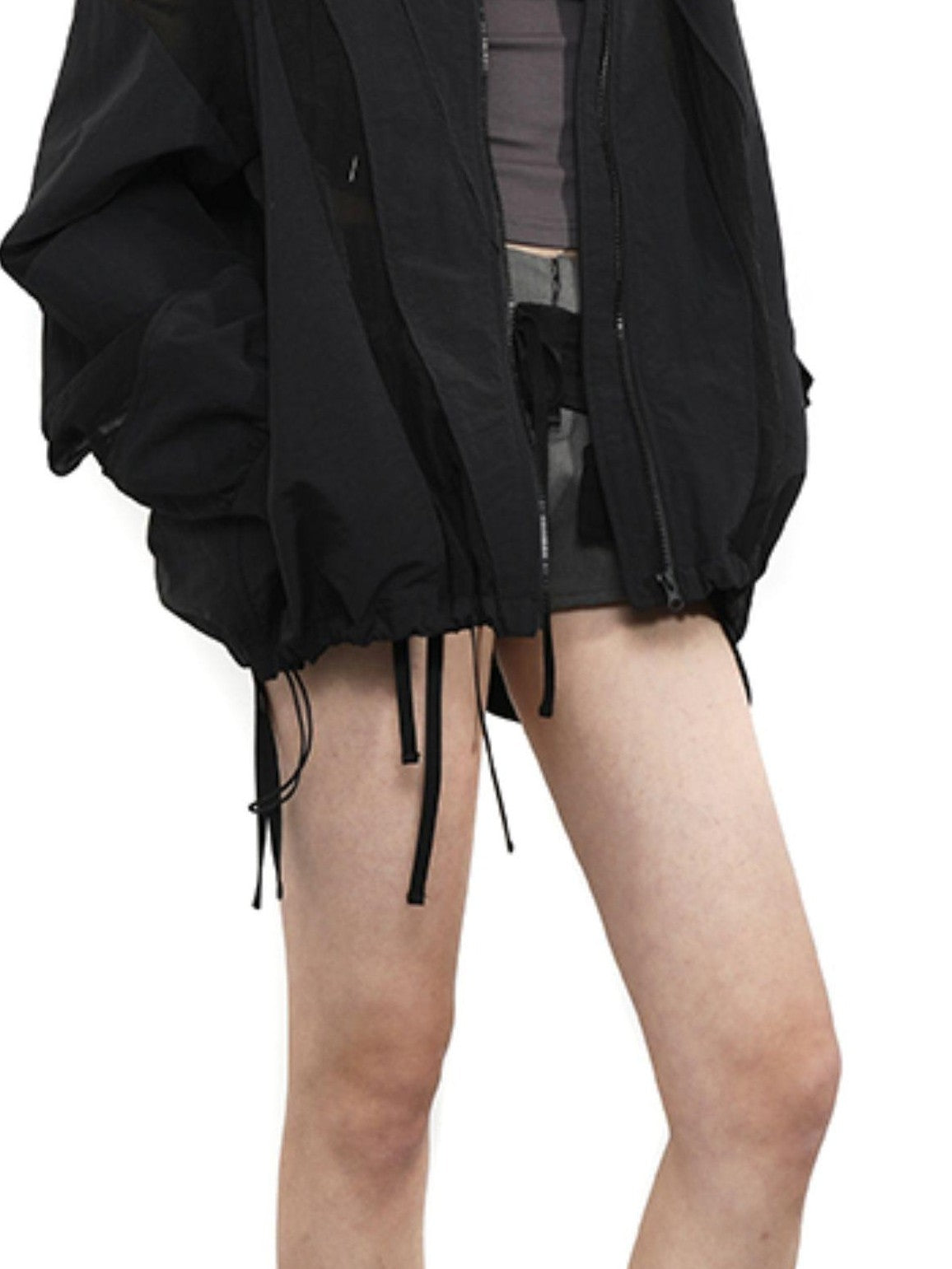ANYQUESTION Irregular Strap Pocket Double Layer Tie Overlay Women&