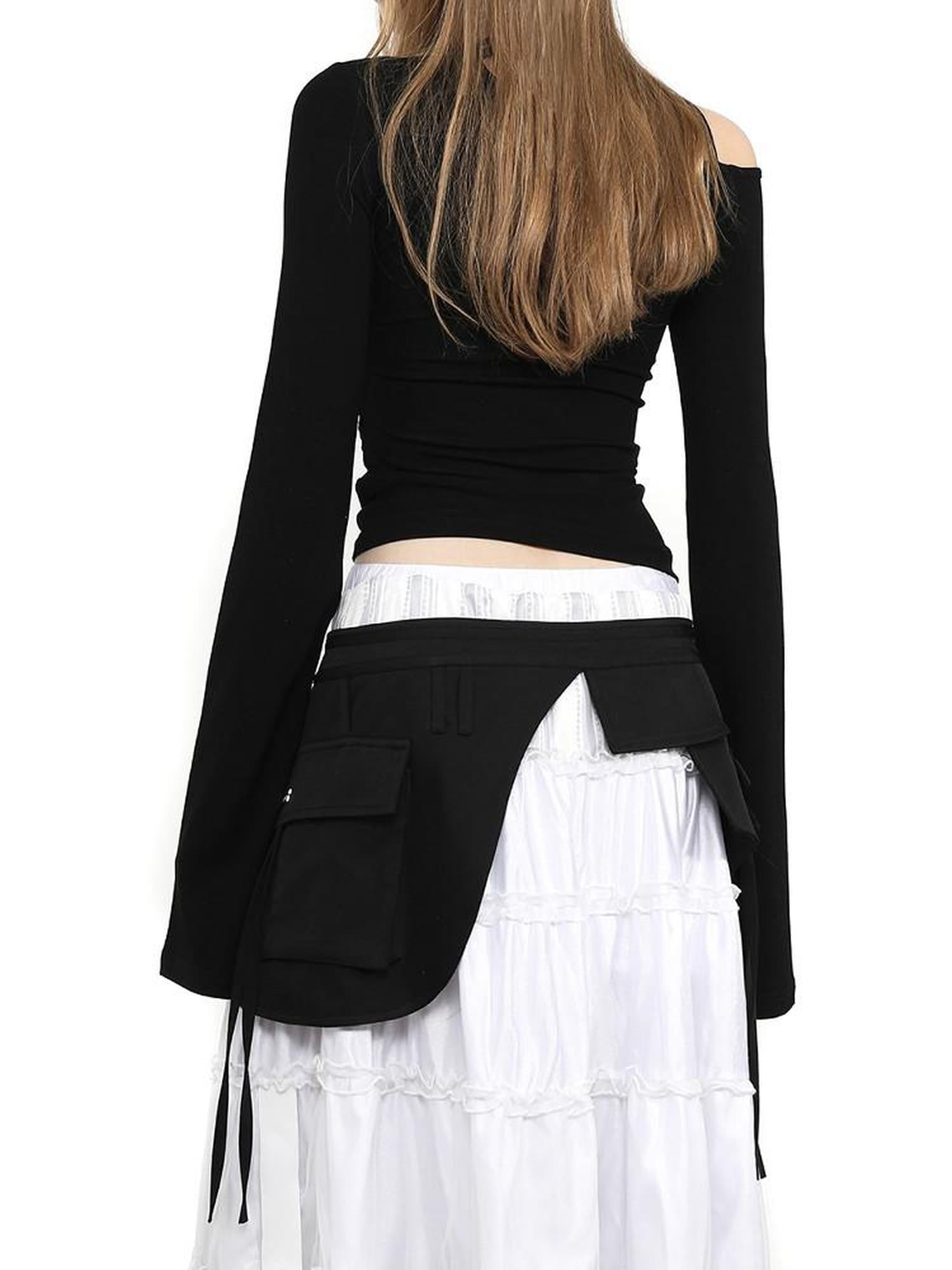 ANYQUESTION Irregular Strap Pocket Double Layer Tie Overlay Women&