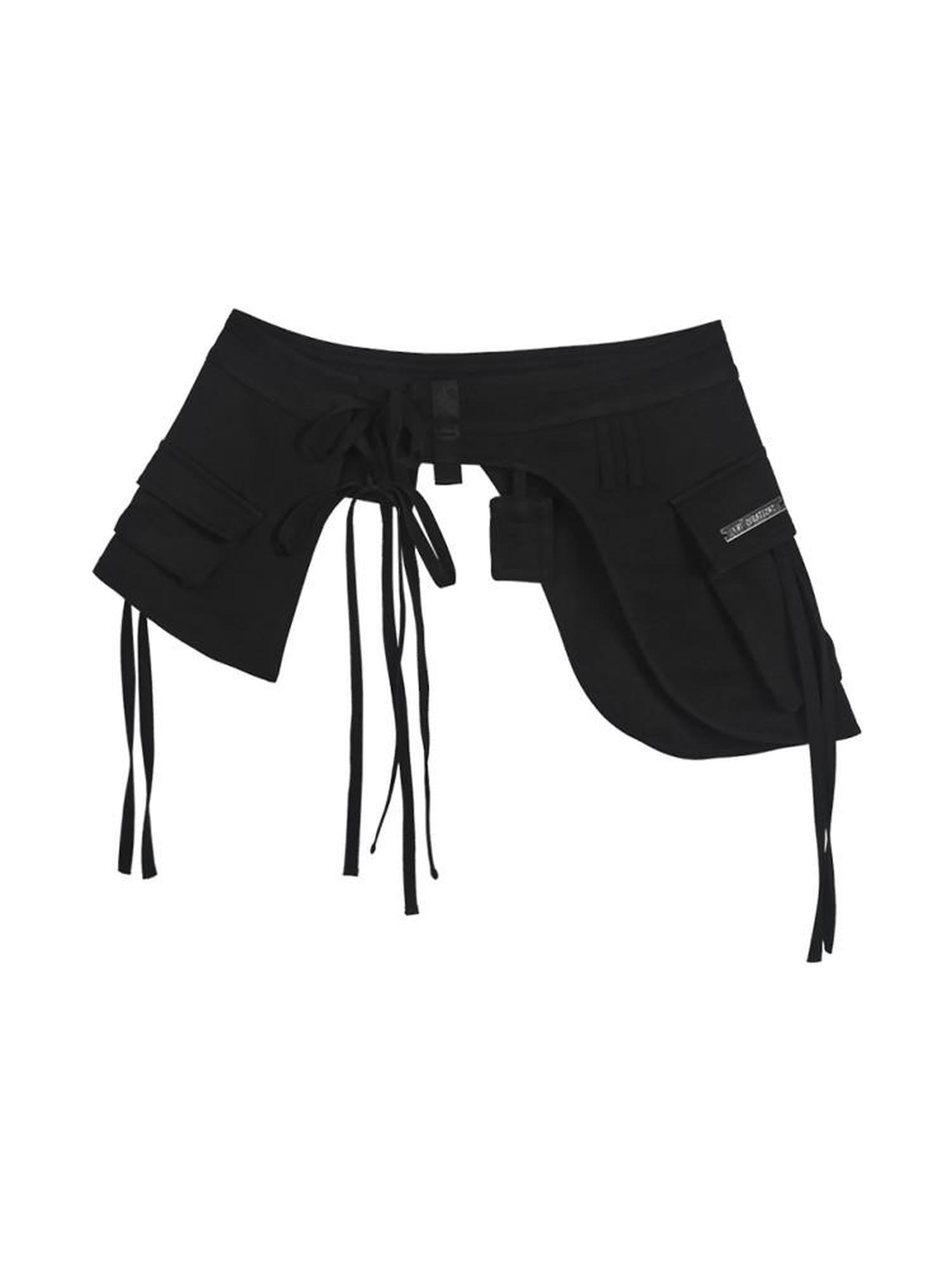 ANYQUESTION Irregular Strap Pocket Double Layer Tie Overlay Women&