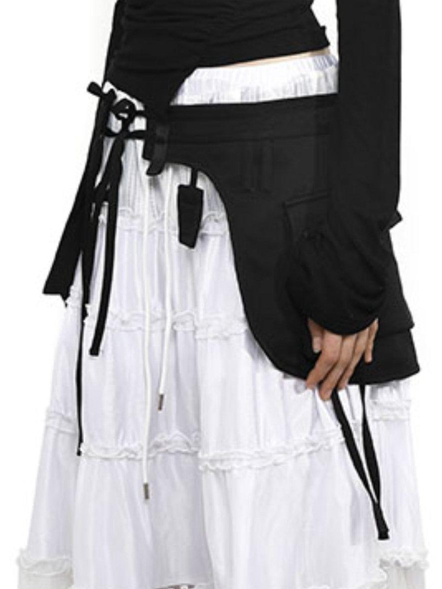ANYQUESTION Irregular Strap Pocket Double Layer Tie Overlay Women&