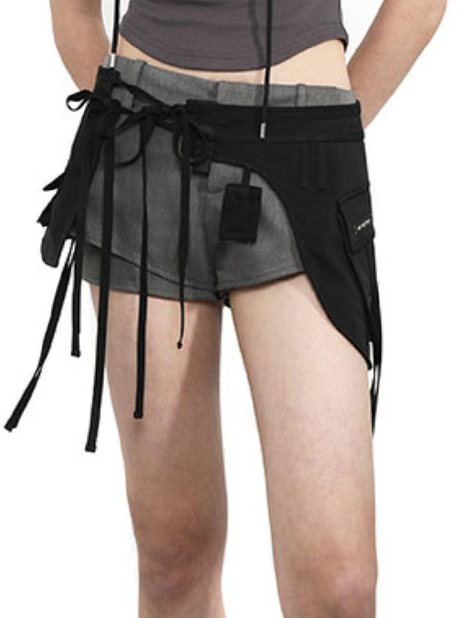 ANYQUESTION Irregular Strap Pocket Double Layer Tie Overlay Women&