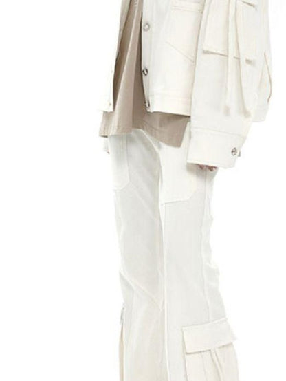 ANYQUESTION Ivory Sculptural Pocket Ribbon Tie Loose Street Women&