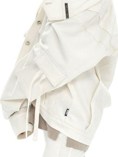 ANYQUESTION Ivory Sculptural Pocket Ribbon Tie Loose Street Women&
