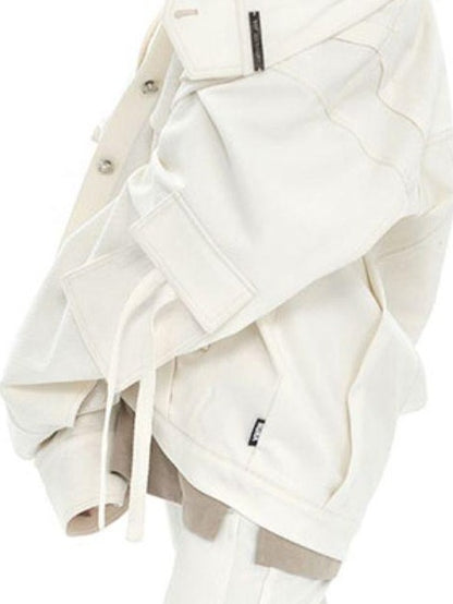 ANYQUESTION Ivory Sculptural Pocket Ribbon Tie Loose Street Women&