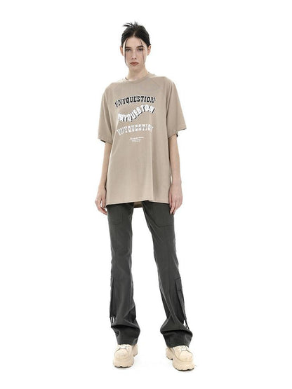 ANYQUESTION Khaki Vintage Letter Print Raglan Women&