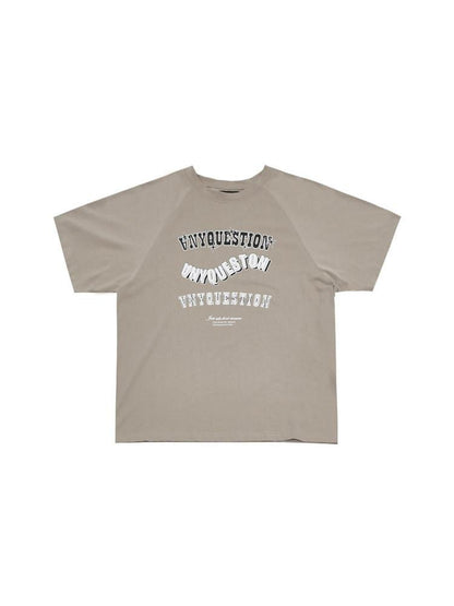 ANYQUESTION Khaki Vintage Letter Print Raglan Women&
