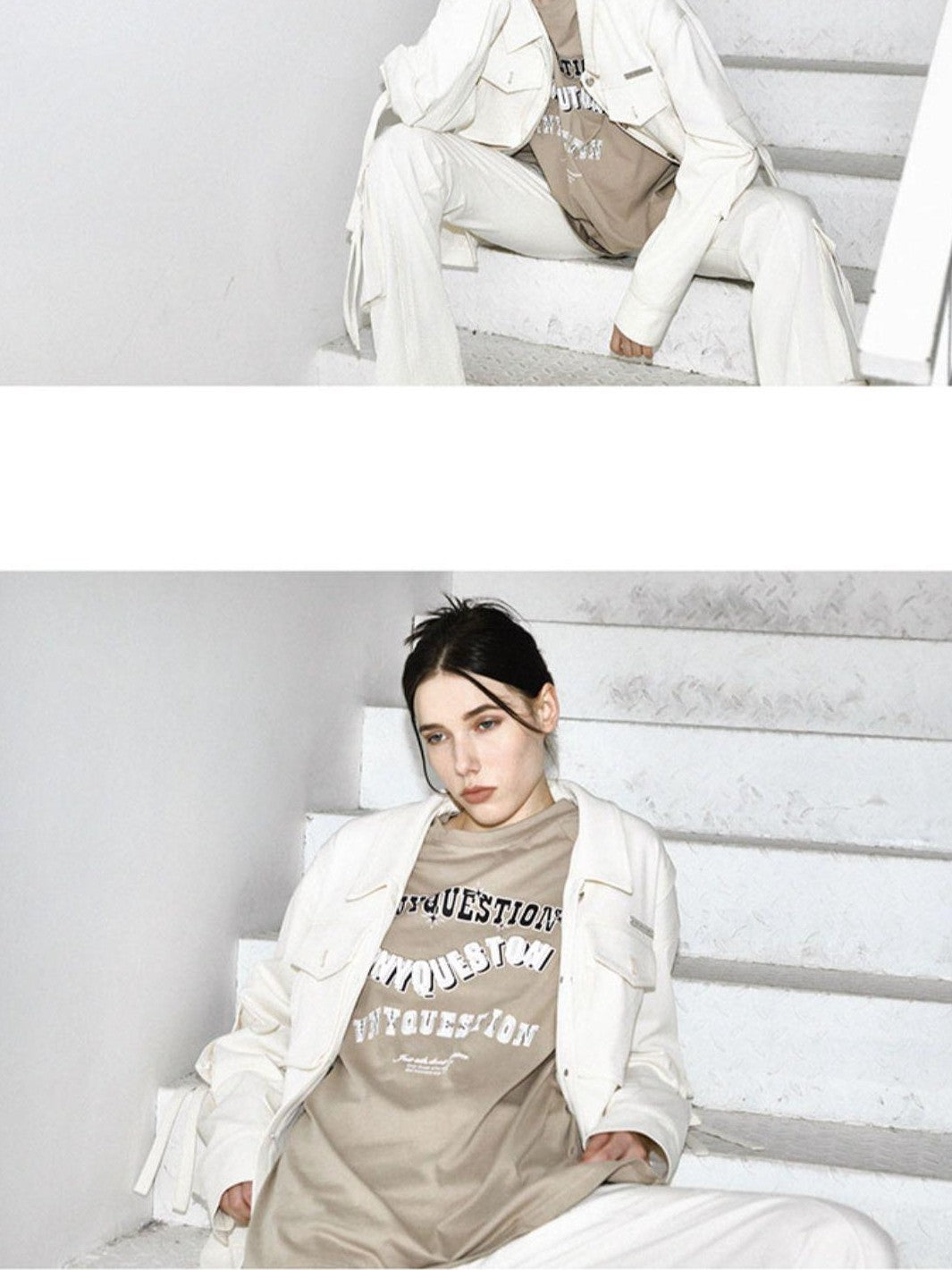ANYQUESTION Khaki Vintage Letter Print Raglan Women&
