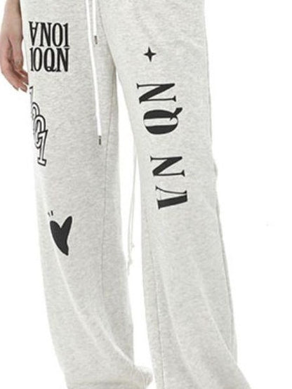 ANYQUESTION Light Heather Gray Letter Graffiti Print Cuffed Women&