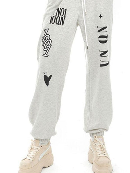 ANYQUESTION Light Heather Gray Letter Graffiti Print Cuffed Women&