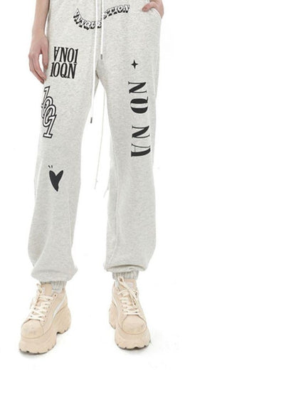 ANYQUESTION Light Heather Gray Letter Print Fishbone Ribbed Women&
