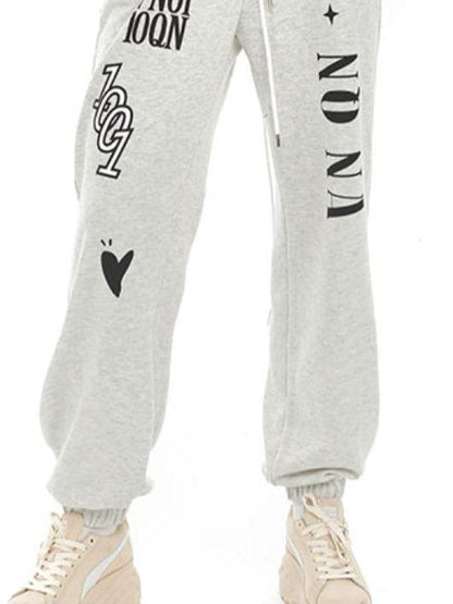 ANYQUESTION Light Heather Gray Letter Print Fishbone Ribbed Women&
