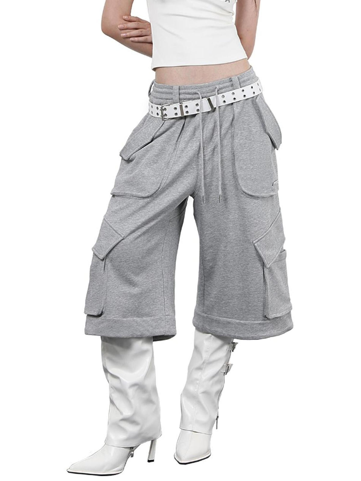 ANYQUESTION Loose Fit Pocket Elastic Waist Straight Leg Cotton Women&