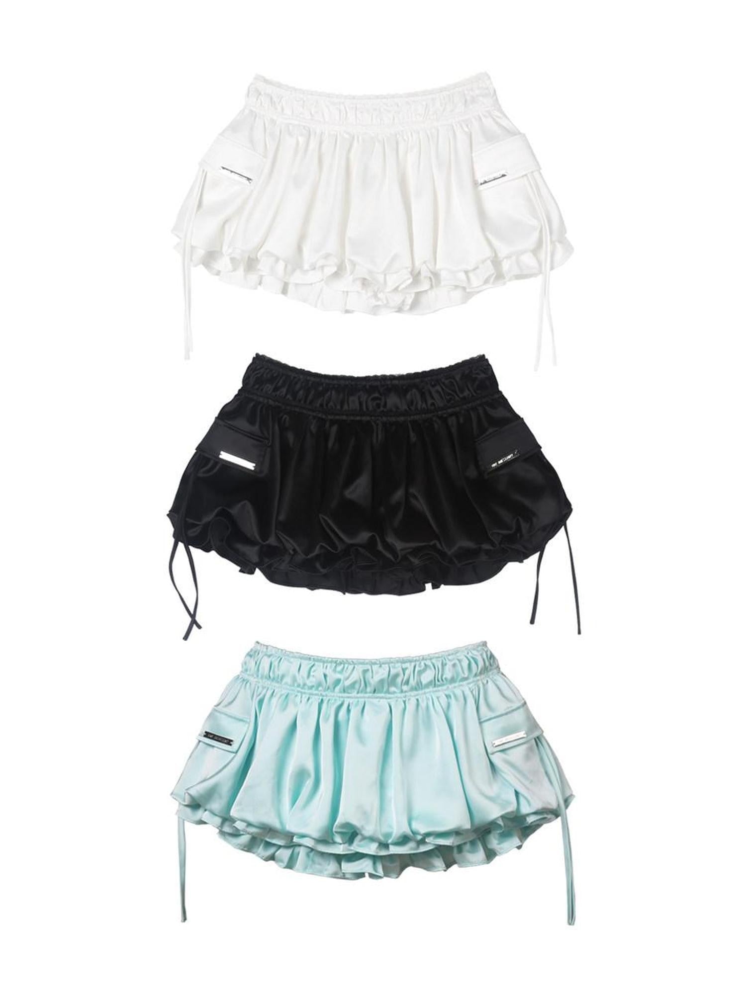 ANYQUESTION Mint Green Black White Low Waist Pocket Bubble Skirt Women&