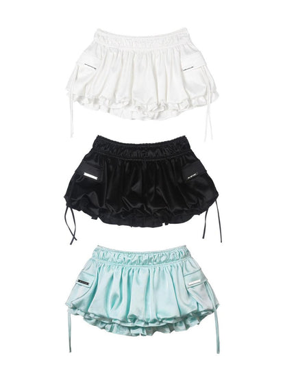ANYQUESTION Mint Green Black White Low Waist Pocket Bubble Skirt Women&