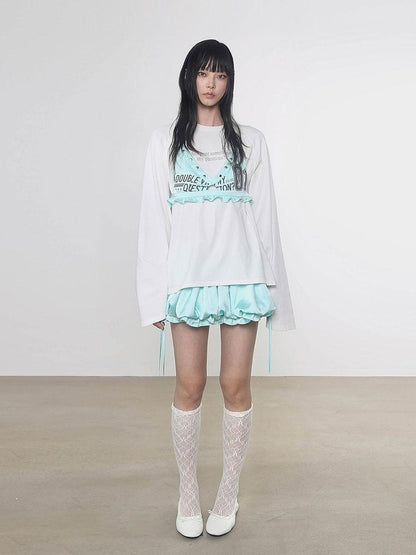 ANYQUESTION Mint Green Black White Low Waist Pocket Bubble Skirt Women&