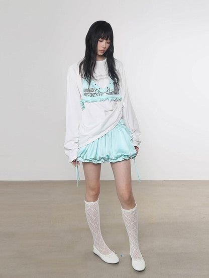 ANYQUESTION Mint Green Black White Low Waist Pocket Bubble Skirt Women&