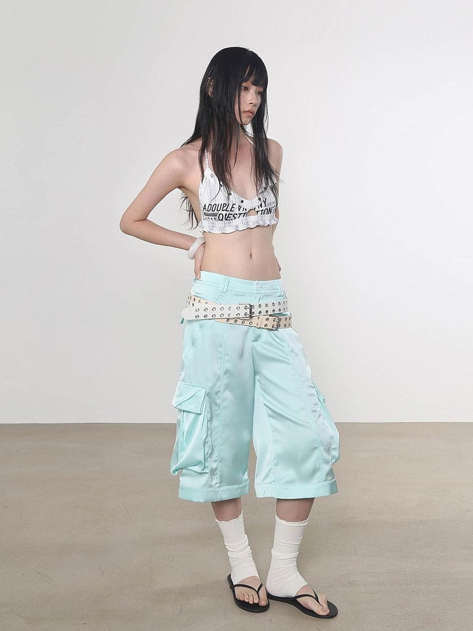 ANYQUESTION Mint Green Silky Loose Casual Mid Low Waist Women&