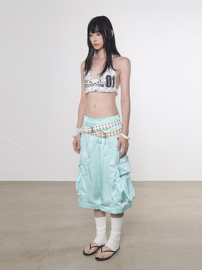 ANYQUESTION Mint Green Silky Loose Casual Mid Low Waist Women&