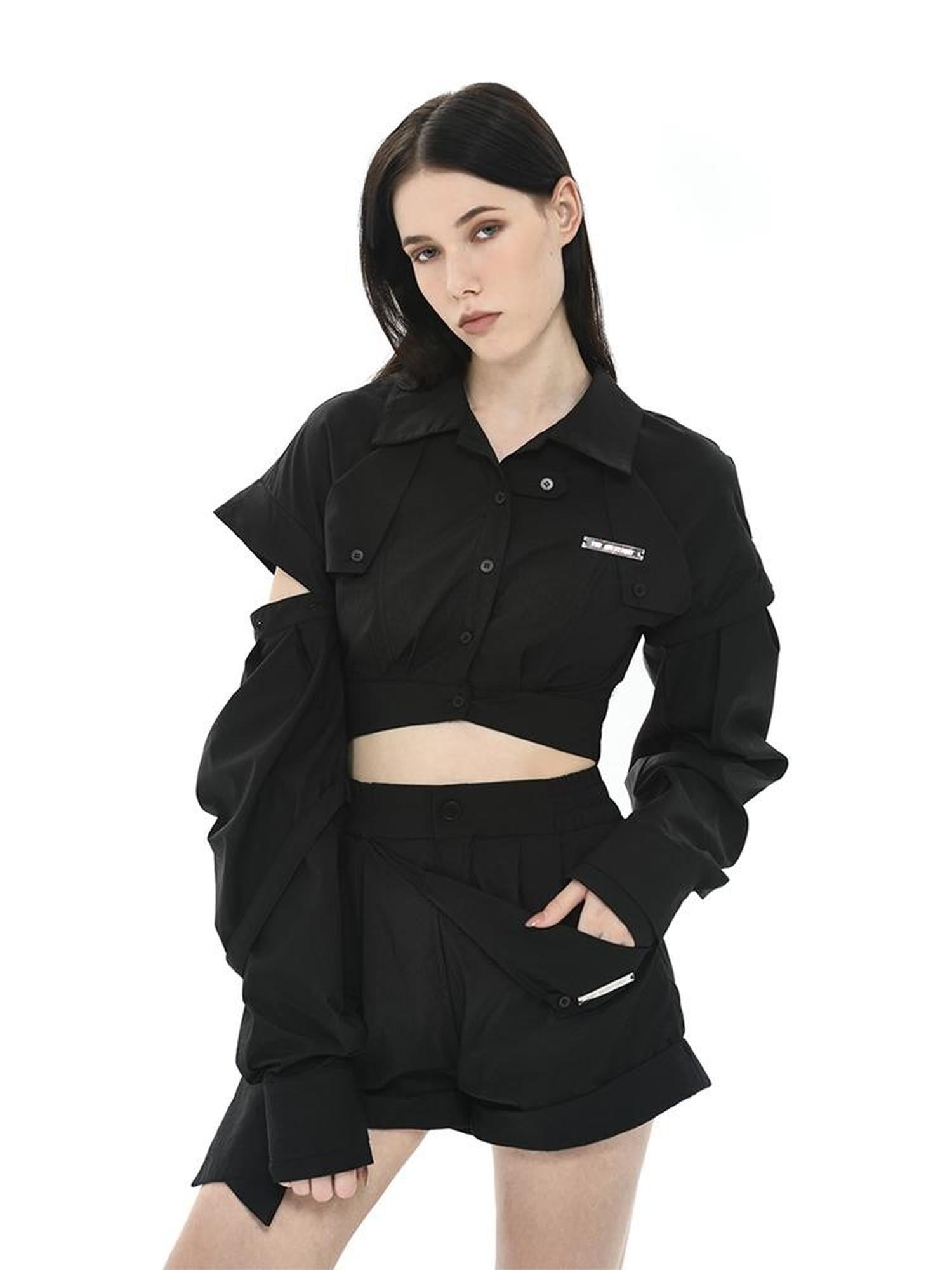 Monochrome Pleated Removable Sleeves Women&